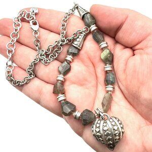 Brighton Womens Necklace Silver Labradorite & Heart Pendant 16 - 18 Inch